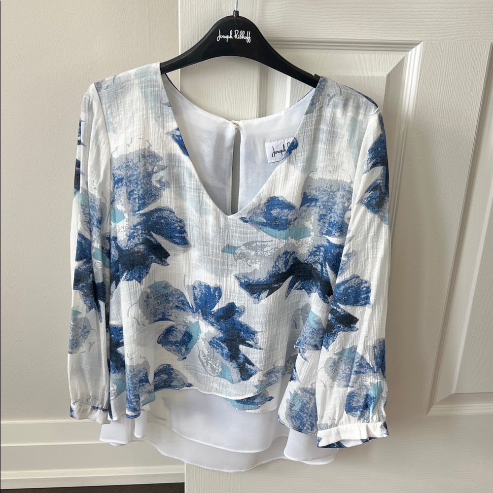 Joseph Ribkoff White and Blue Floral Blouse